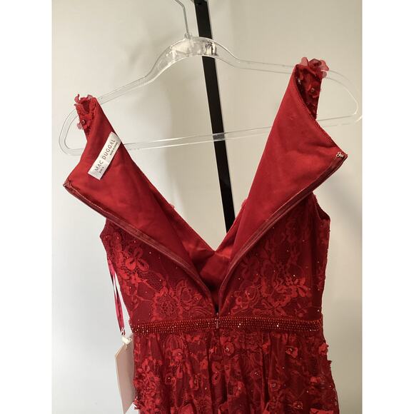 Mac Duggal Women’s Layered Floral Appliques Dress Burgundy Red 67710 - Size 4 - Picture 8 of 10